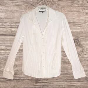 Lafayette 148 Pintuck Button Down Tuxedo Blouse Women's Sz 10 White